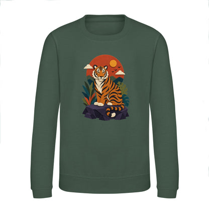 Tiger at Dusk Kids' Sweatshirt - Felt & Fauna Bottle Green colour variant image