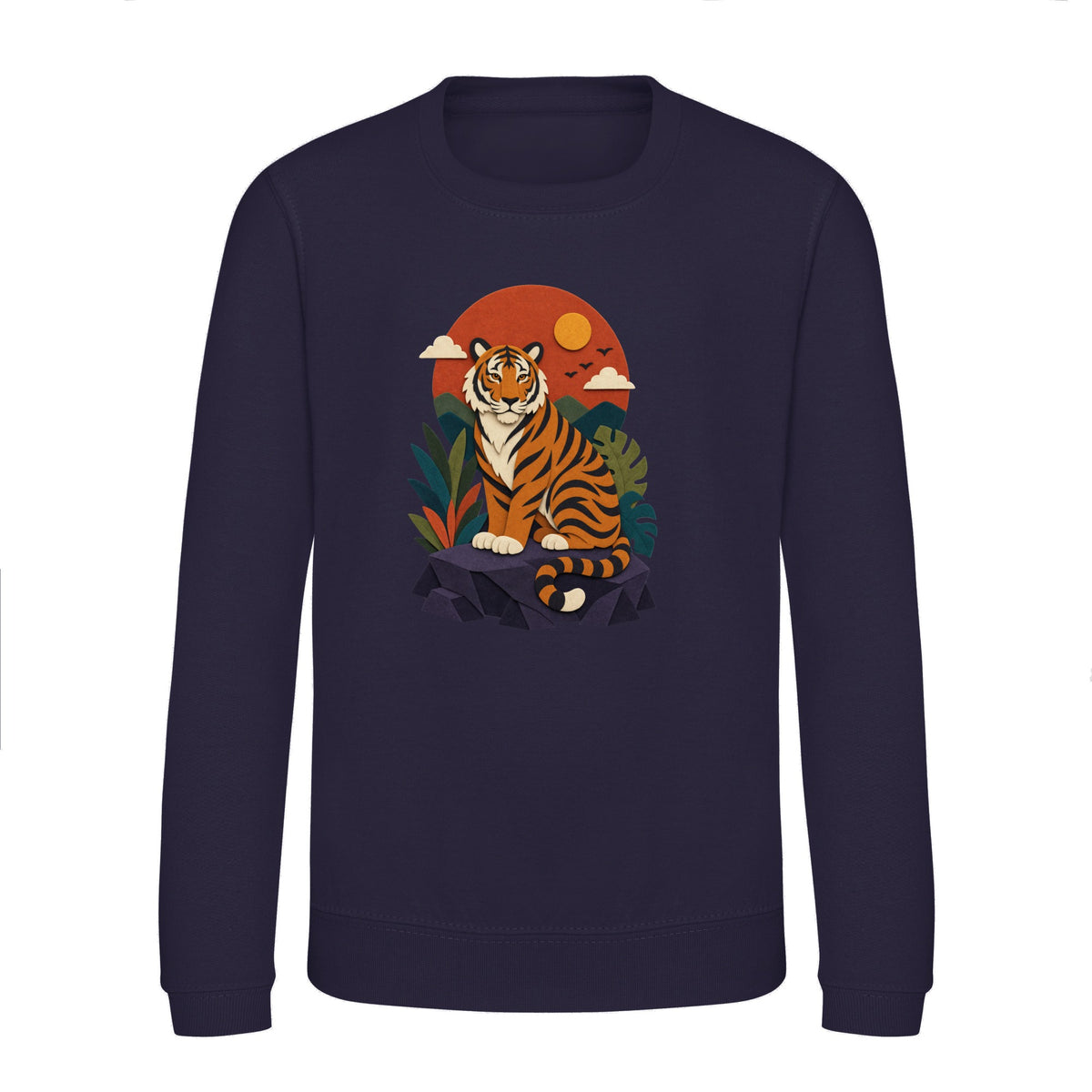 Tiger at Dusk Kids' Sweatshirt - Felt & Fauna French Navy colour variant image