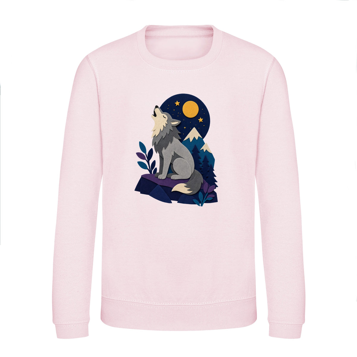 Wolf Beneath the Moon Kids' Sweatshirt - Felt & Fauna Baby Pink colour variant image