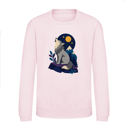 Wolf Beneath the Moon Kids' Sweatshirt - Felt & Fauna Baby Pink colour variant image