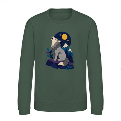 Wolf Beneath the Moon Kids' Sweatshirt - Felt & Fauna Bottle Green colour variant image