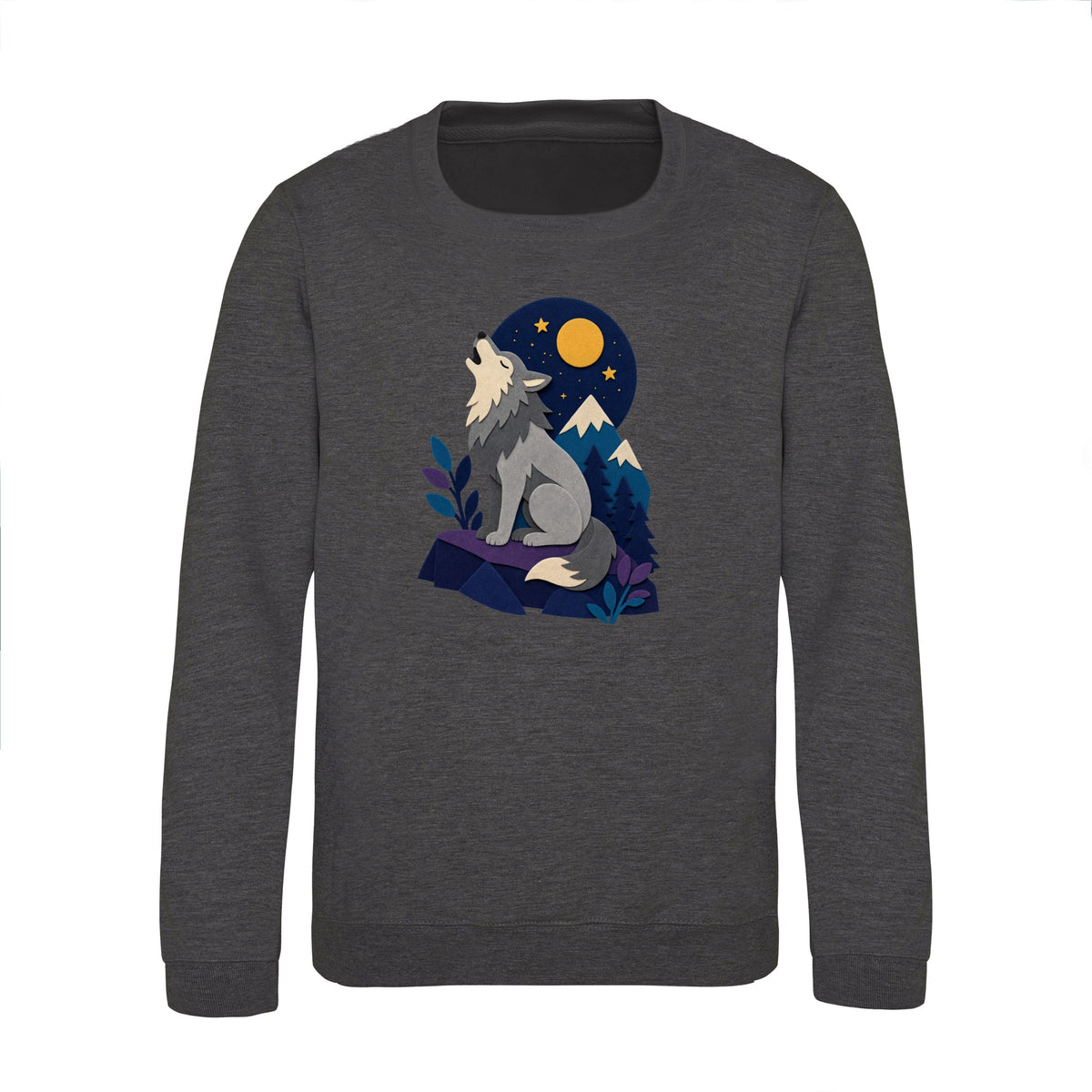 Wolf Beneath the Moon Kids' Sweatshirt - Felt & Fauna Charcoal colour variant image