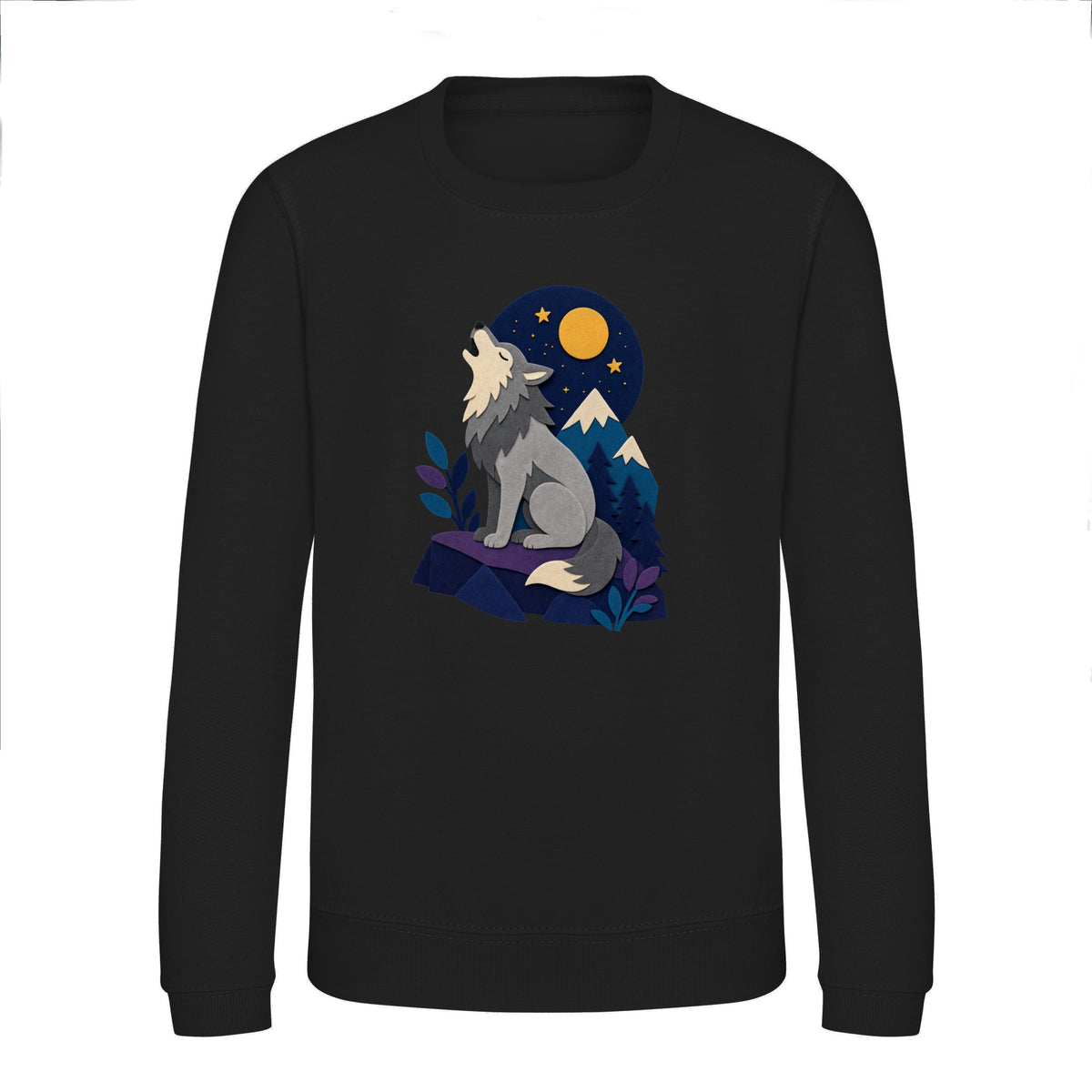 Wolf Beneath the Moon Kids' Sweatshirt - Felt & Fauna Deep Black colour variant image