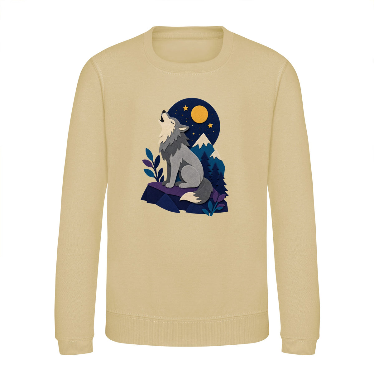 Wolf Beneath the Moon Kids' Sweatshirt - Felt & Fauna Desert Sand colour variant image