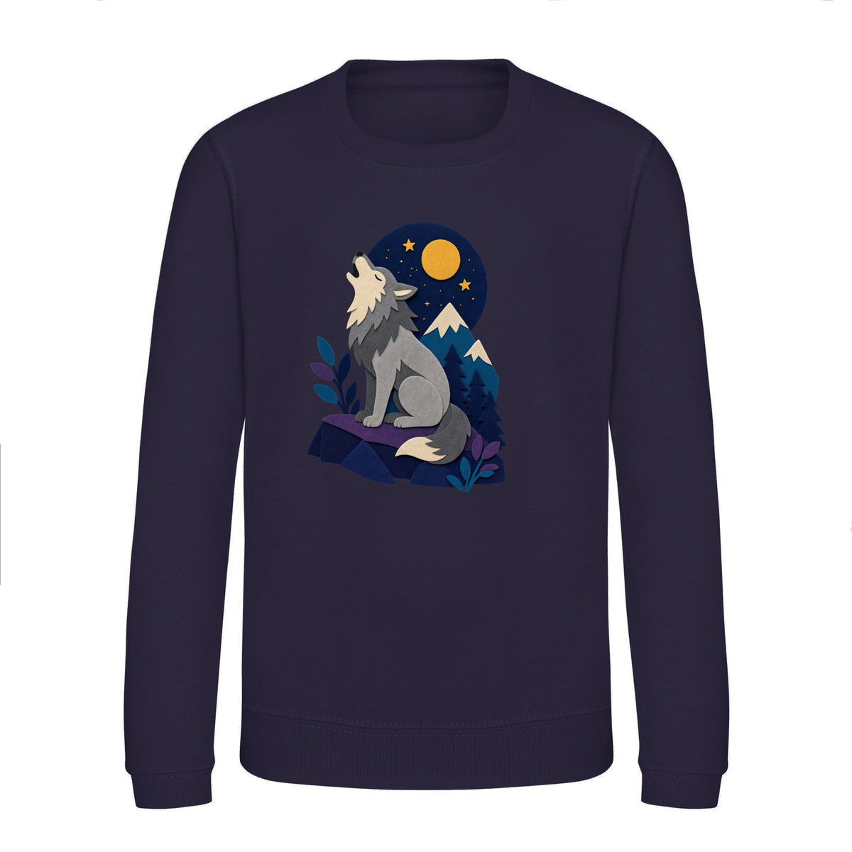 Wolf Beneath the Moon Kids' Sweatshirt - Felt & Fauna French Navy colour variant image