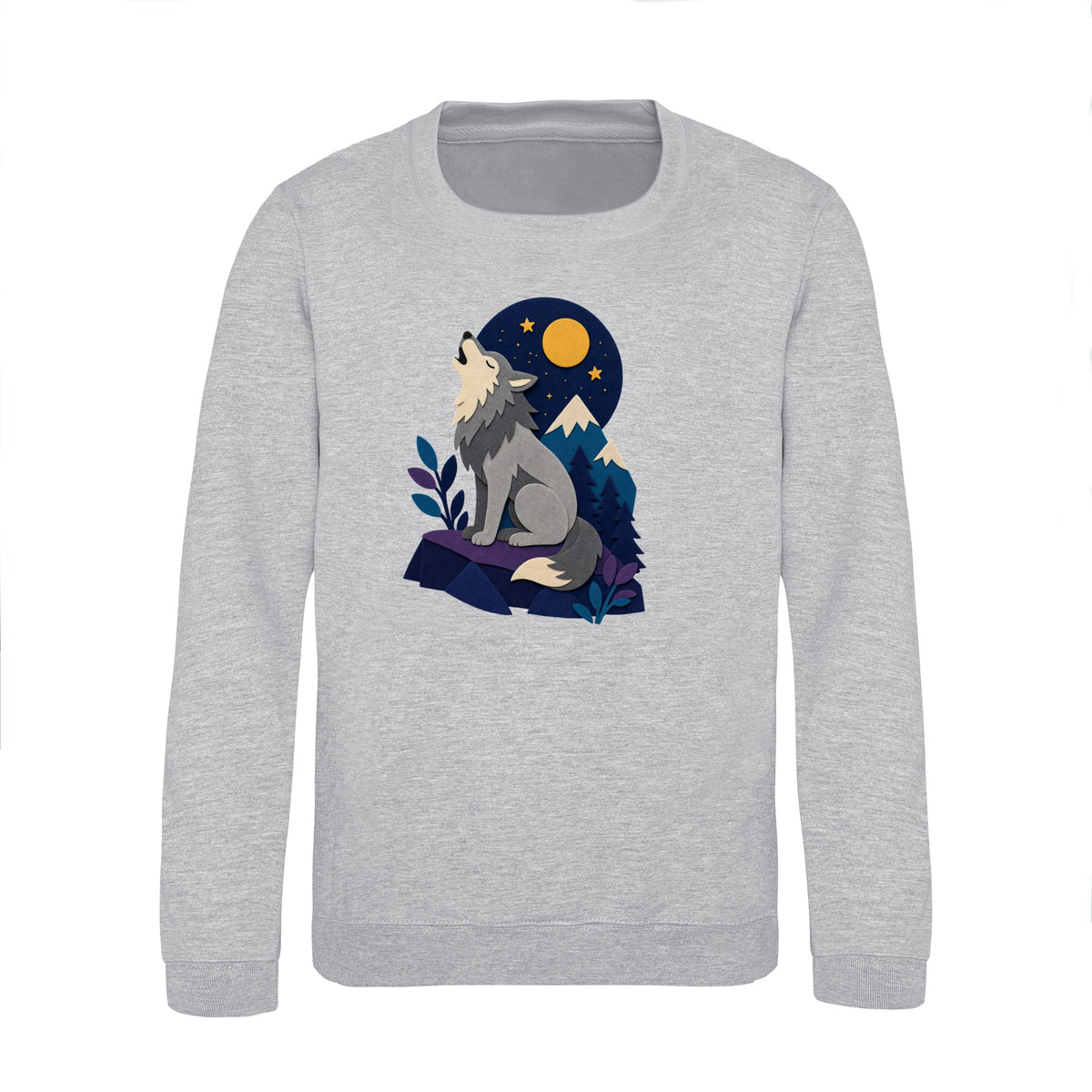 Wolf Beneath the Moon Kids' Sweatshirt - Felt & Fauna Heather Grey colour variant image