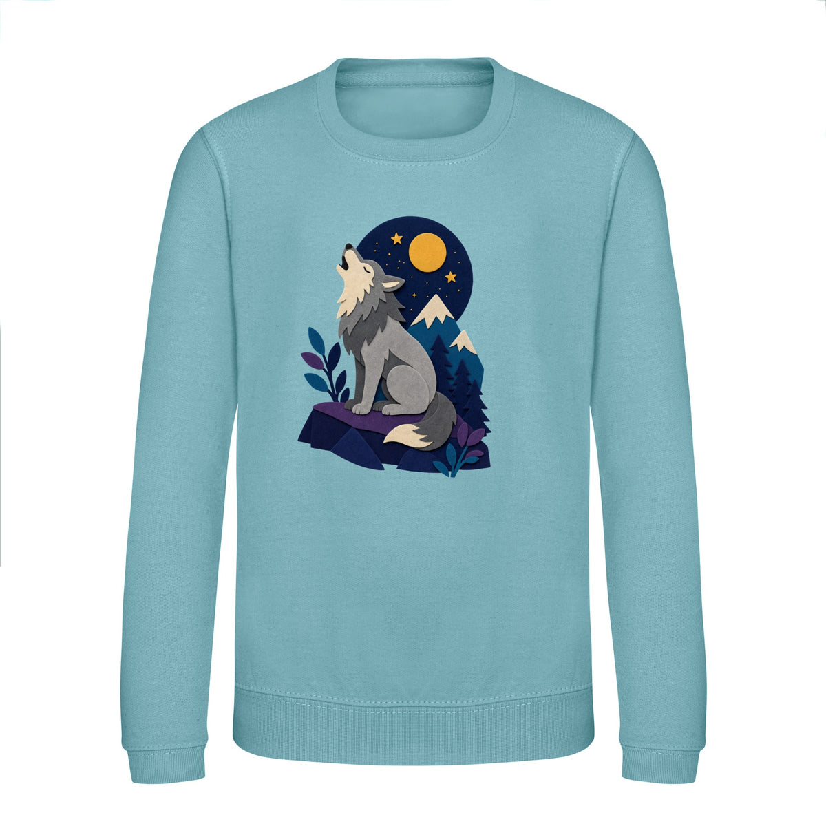 Wolf Beneath the Moon Kids' Sweatshirt - Felt & Fauna Seafoam colour variant image