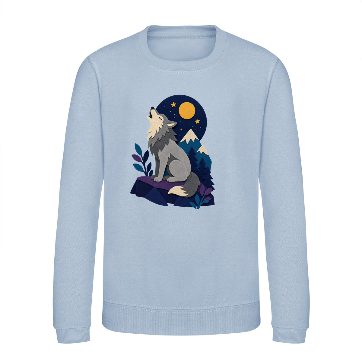 Wolf Beneath the Moon Kids' Sweatshirt - Felt & Fauna Sky Blue colour variant image