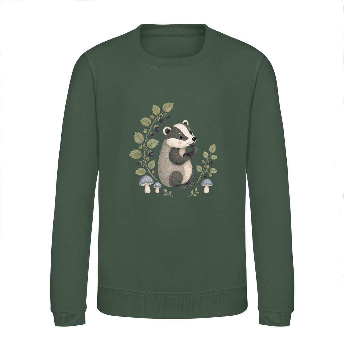 Badger's Blackberry Kids' Sweatshirt - Once Upon a Woodland Bottle Green colour variant image