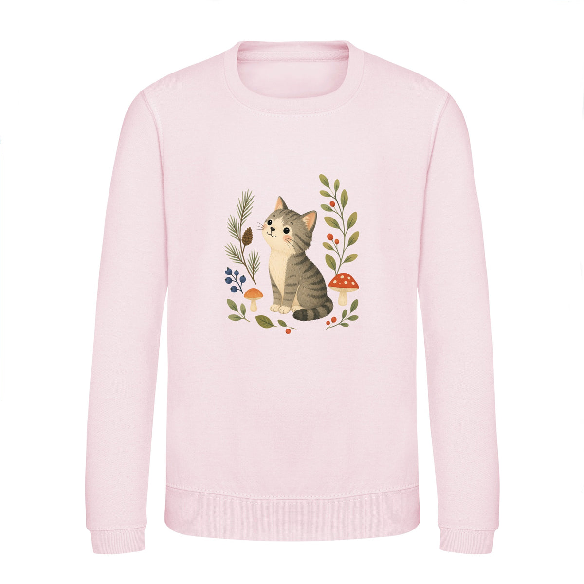 Kitten in the Pines Kids' Sweatshirt - Once Upon a Woodland Baby Pink colour variant image