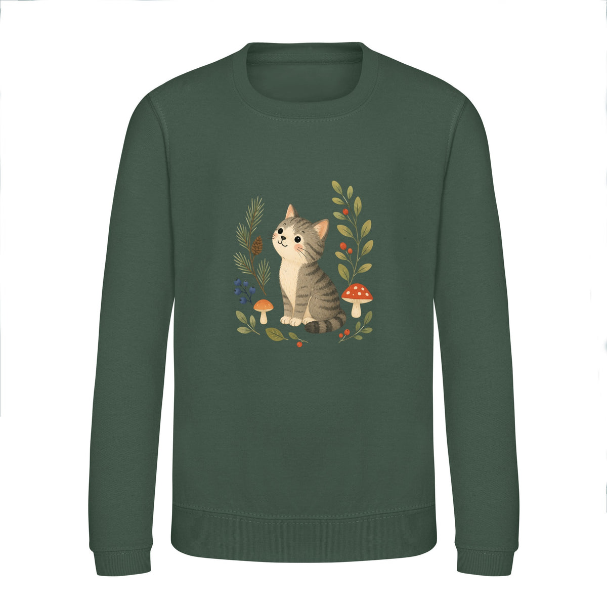 Kitten in the Pines Kids' Sweatshirt - Once Upon a Woodland Bottle Green colour variant image