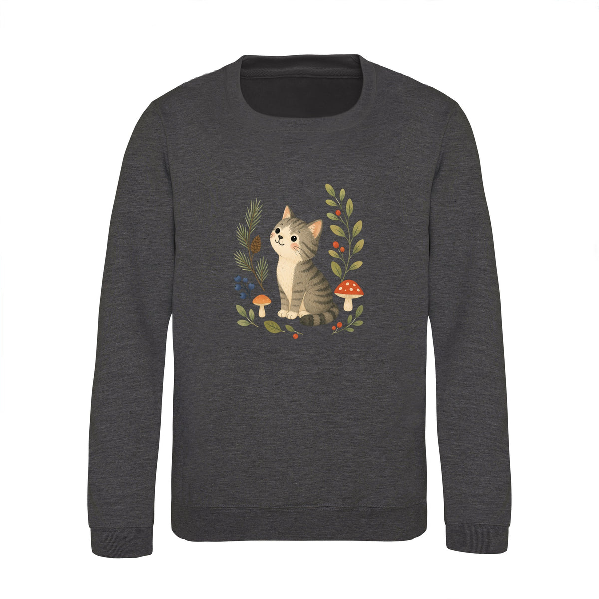 Kitten in the Pines Kids' Sweatshirt - Once Upon a Woodland Charcoal colour variant image
