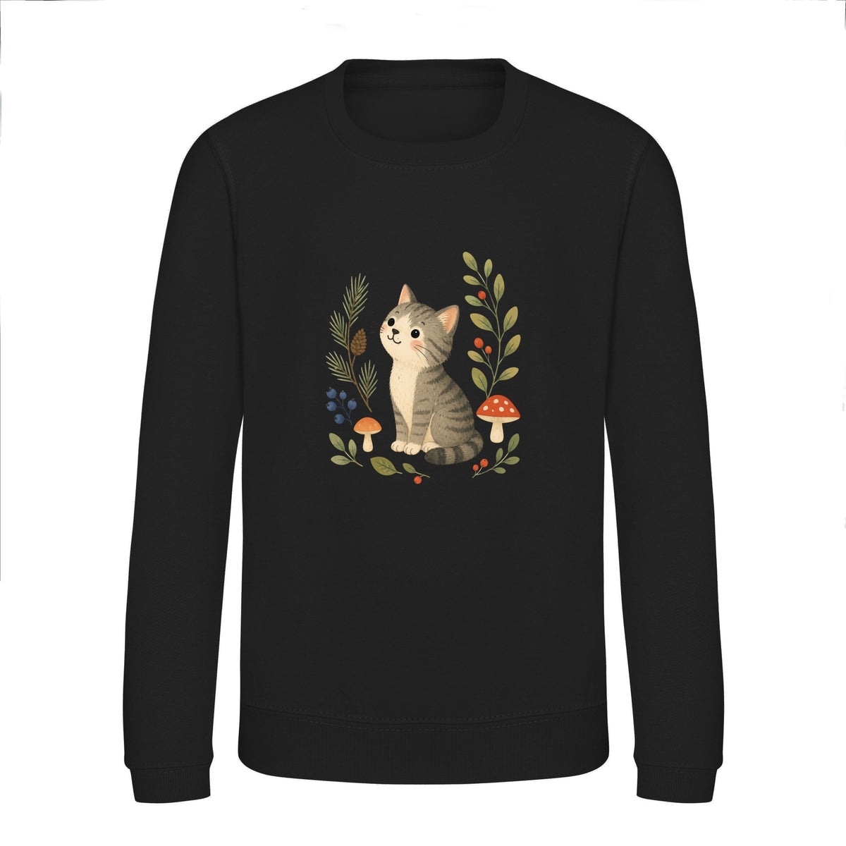 Kitten in the Pines Kids' Sweatshirt - Once Upon a Woodland Deep Black colour variant image