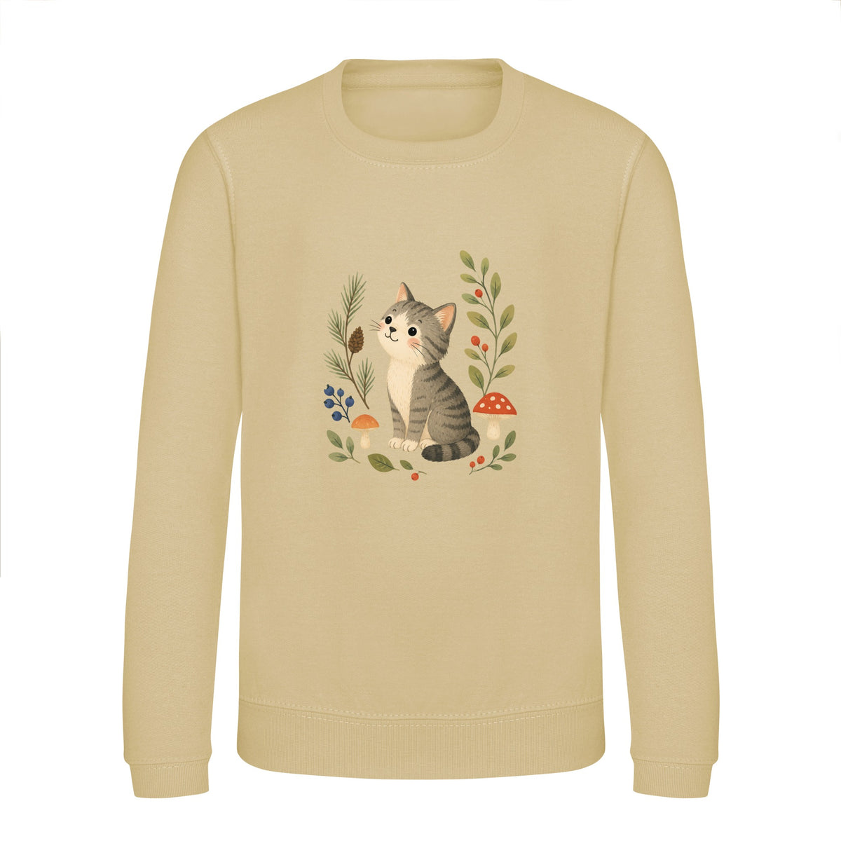 Kitten in the Pines Kids' Sweatshirt - Once Upon a Woodland Desert Sand colour variant image