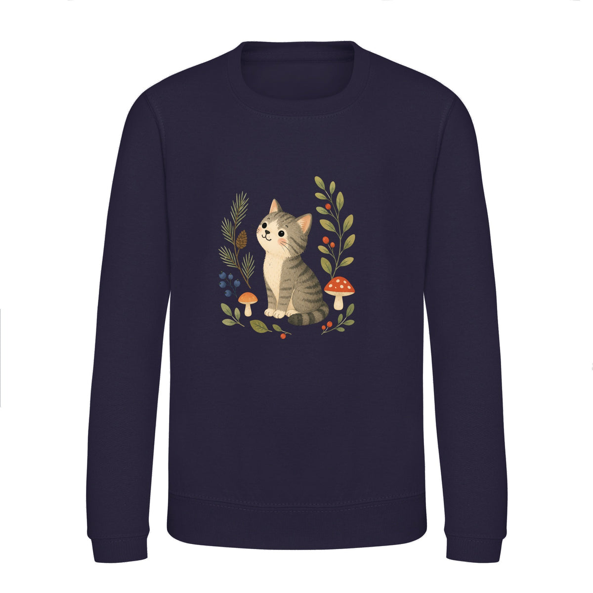 Kitten in the Pines Kids' Sweatshirt - Once Upon a Woodland French Navy colour variant image