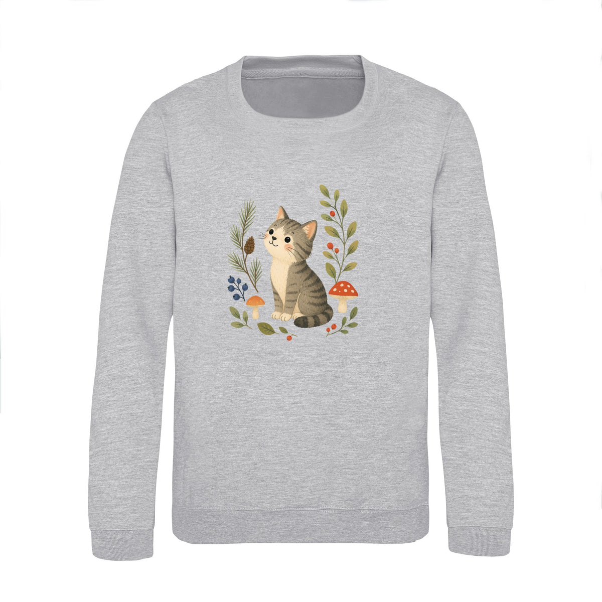 Kitten in the Pines Kids' Sweatshirt - Once Upon a Woodland Heather Grey colour variant image