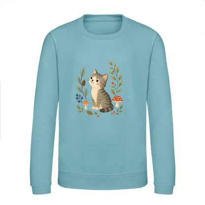 Kitten in the Pines Kids' Sweatshirt - Once Upon a Woodland Seafoam colour variant image