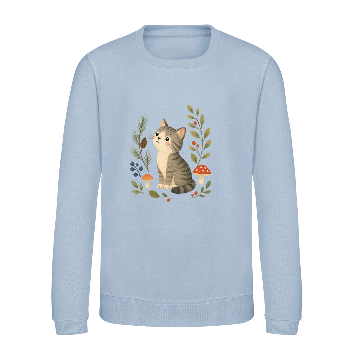 Kitten in the Pines Kids' Sweatshirt - Once Upon a Woodland Sky Blue colour variant image