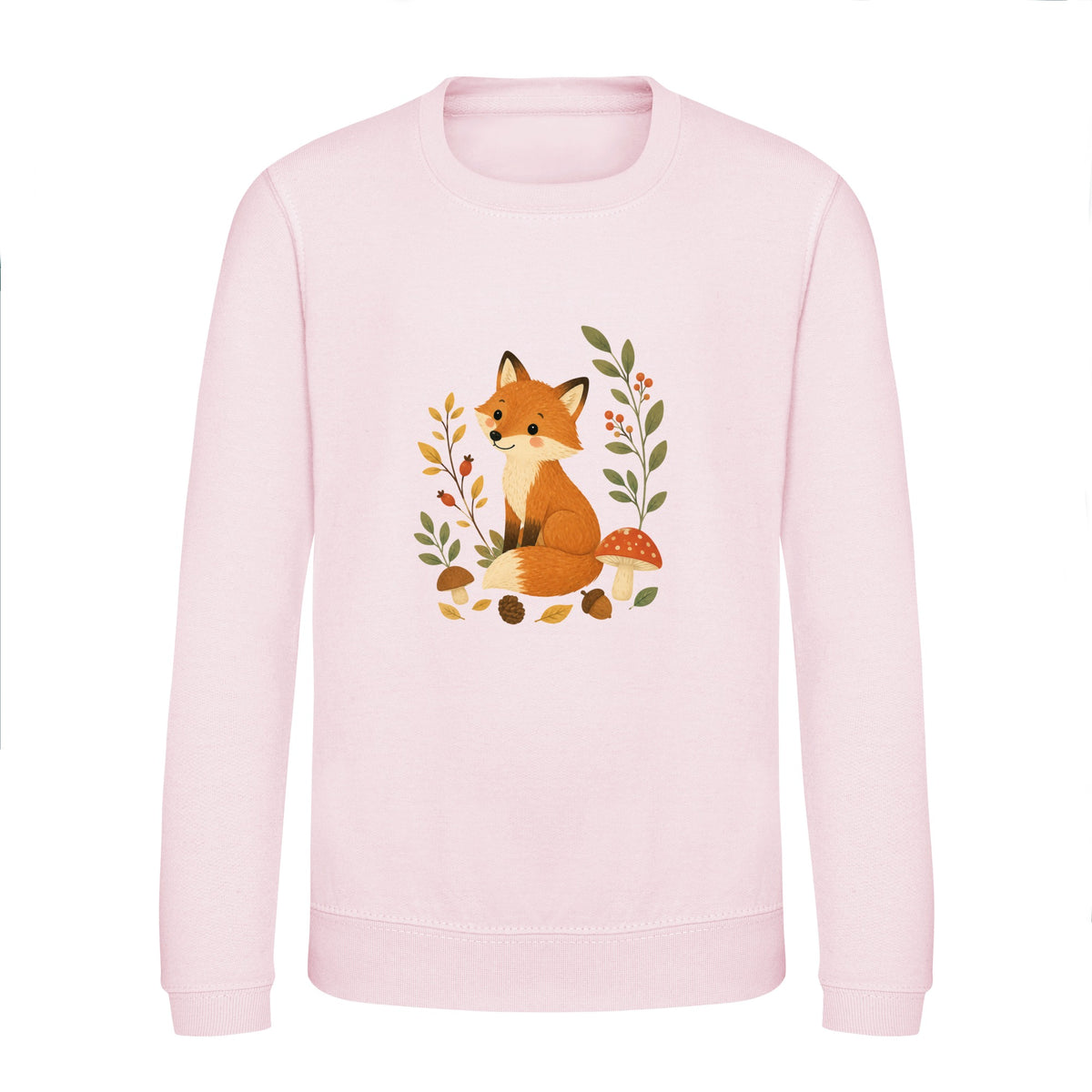 Fox Among the Toadstools Kids' Sweatshirt - Once Upon a Woodland Baby Pink colour variant image