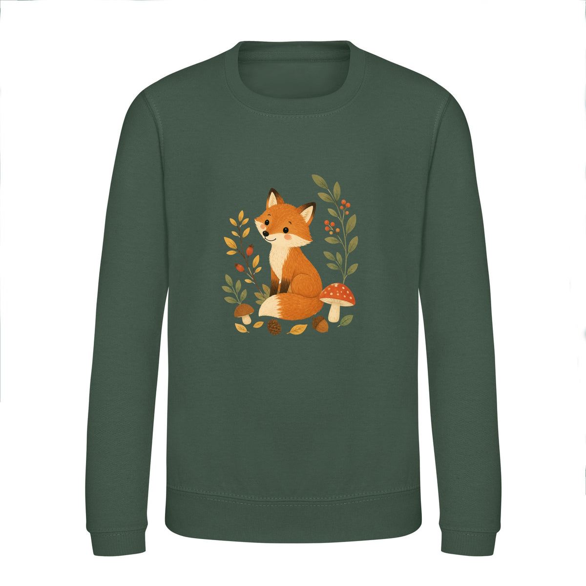 Fox Among the Toadstools Kids' Sweatshirt - Once Upon a Woodland Bottle Green colour variant image