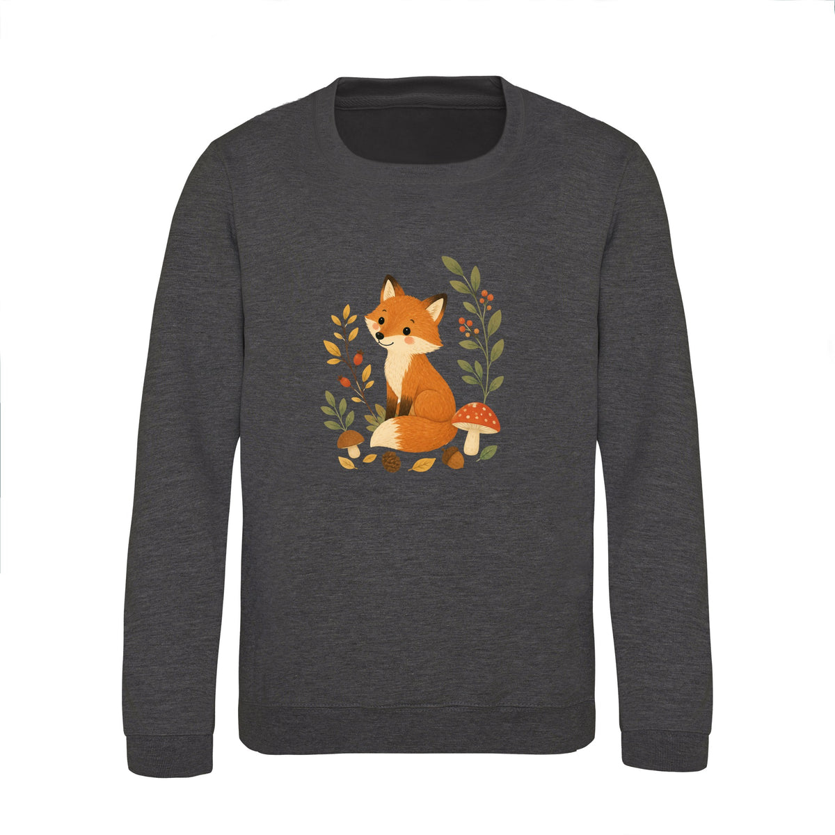 Fox Among the Toadstools Kids' Sweatshirt - Once Upon a Woodland Charcoal colour variant image