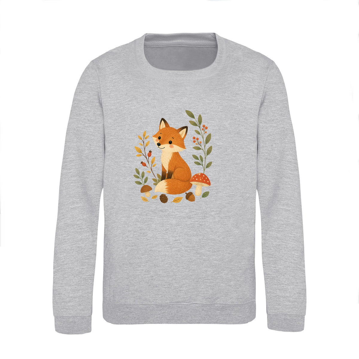 Fox Among the Toadstools Kids' Sweatshirt - Once Upon a Woodland Heather Grey colour variant image