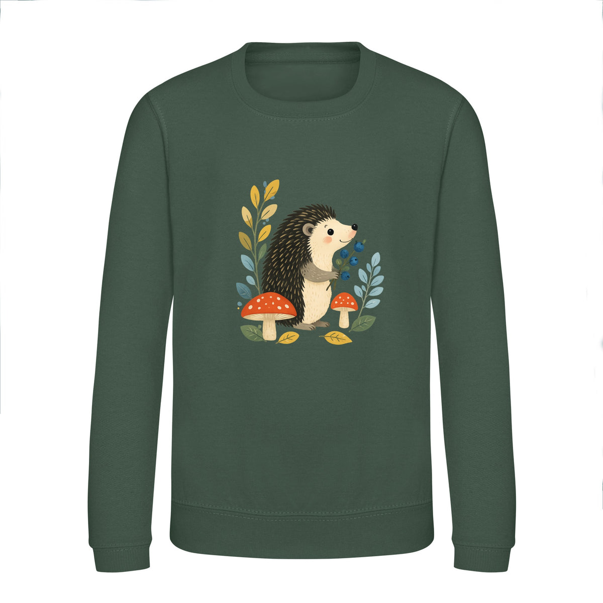 Hedgehog's Berry Harvest Kids' Sweatshirt - Once Upon a Woodland Bottle Green colour variant image