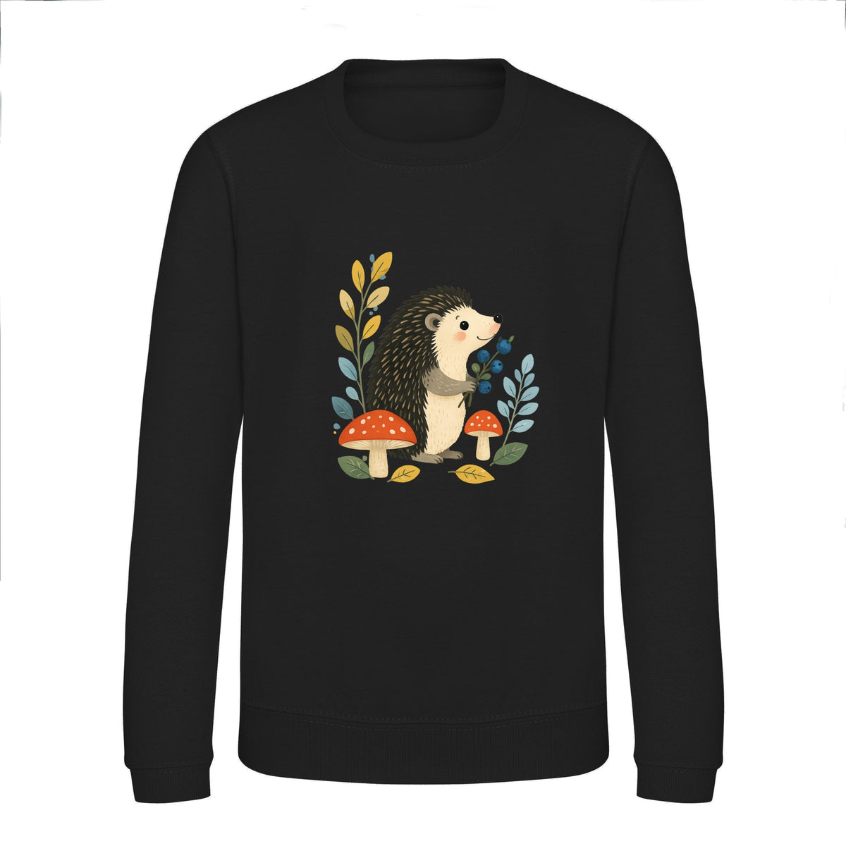 Hedgehog's Berry Harvest Kids' Sweatshirt - Once Upon a Woodland Deep Black colour variant image