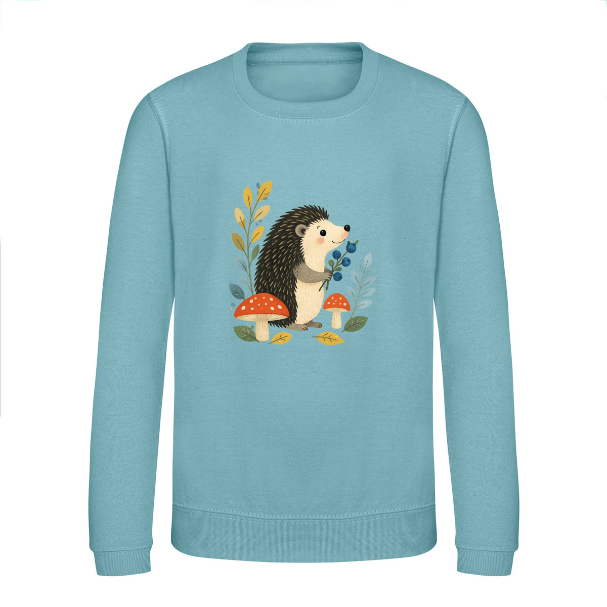 Hedgehog's Berry Harvest Kids' Sweatshirt - Once Upon a Woodland Seafoam colour variant image