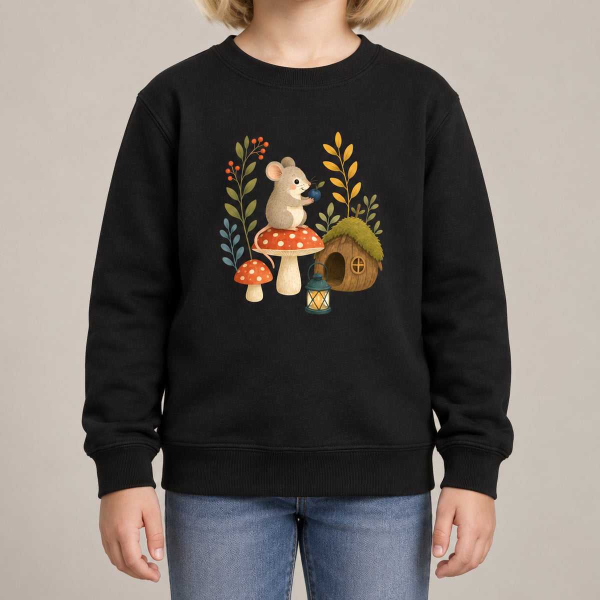 Mouse at Mushroom Cottage Kids' Sweatshirt - Once Upon a Woodland lead image