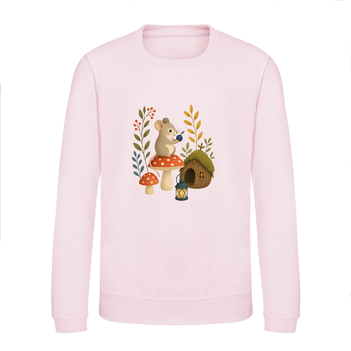 Mouse at Mushroom Cottage Kids' Sweatshirt - Once Upon a Woodland Baby Pink colour variant image