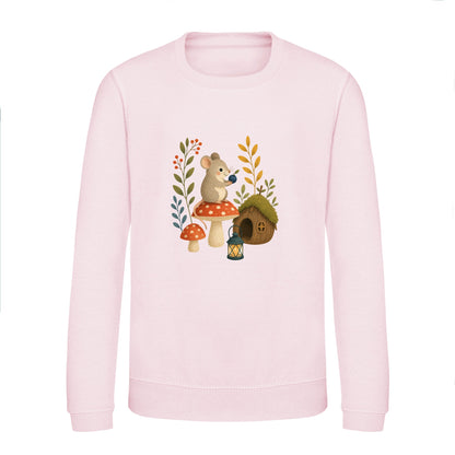 Mouse at Mushroom Cottage Kids' Sweatshirt - Once Upon a Woodland Baby Pink colour variant image