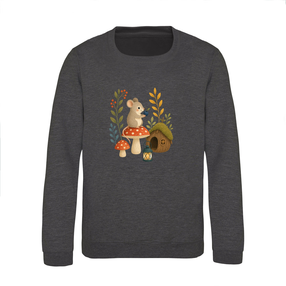 Mouse at Mushroom Cottage Kids' Sweatshirt - Once Upon a Woodland Charcoal colour variant image