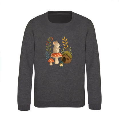 Mouse at Mushroom Cottage Kids' Sweatshirt - Once Upon a Woodland Charcoal colour variant image