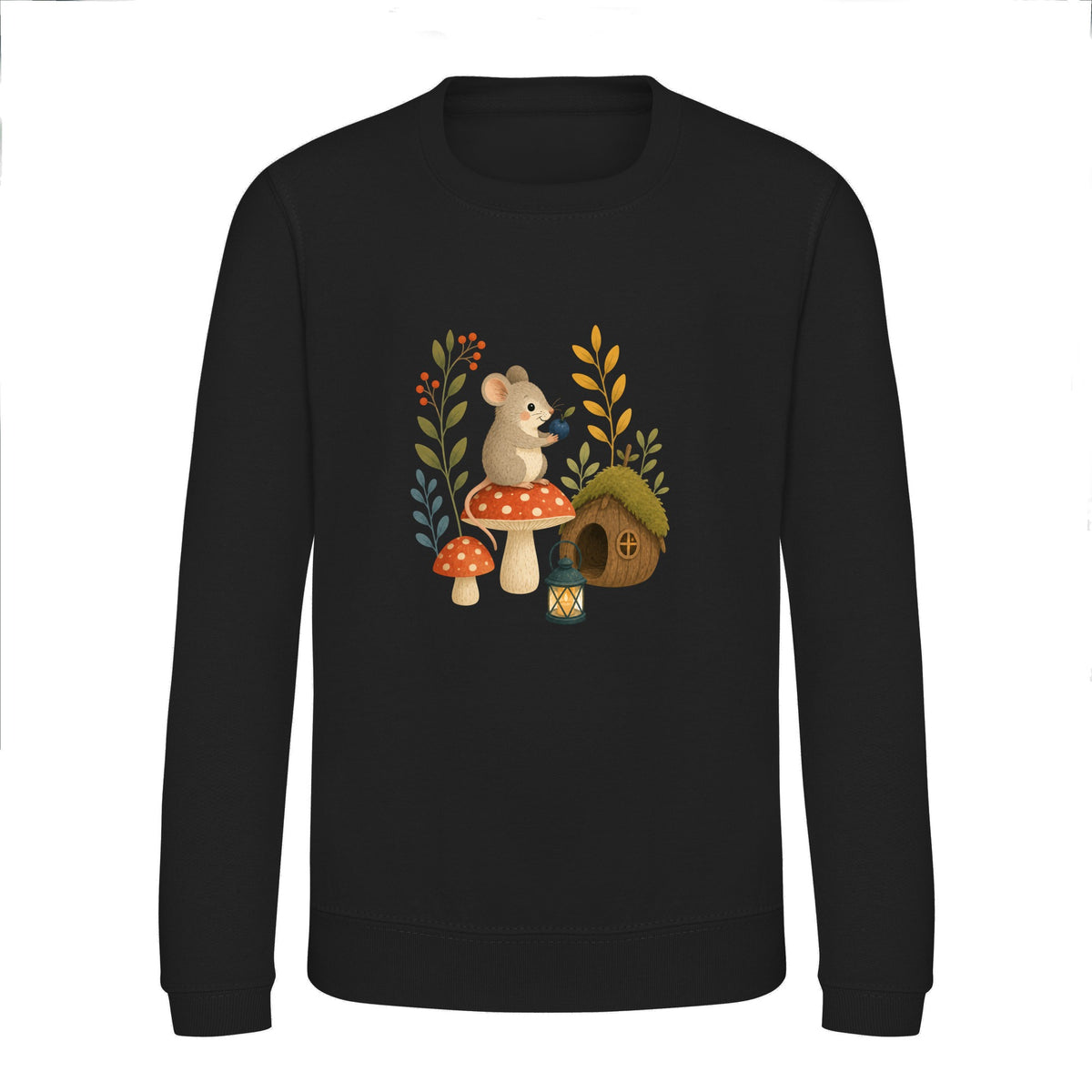 Mouse at Mushroom Cottage Kids' Sweatshirt - Once Upon a Woodland Deep Black colour variant image