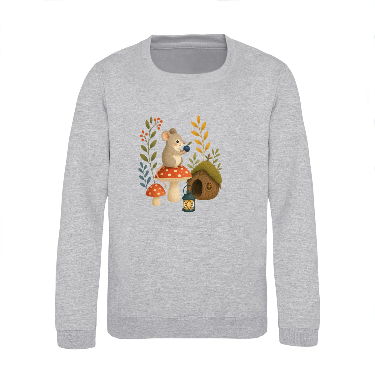Mouse at Mushroom Cottage Kids' Sweatshirt - Once Upon a Woodland Heather Grey colour variant image