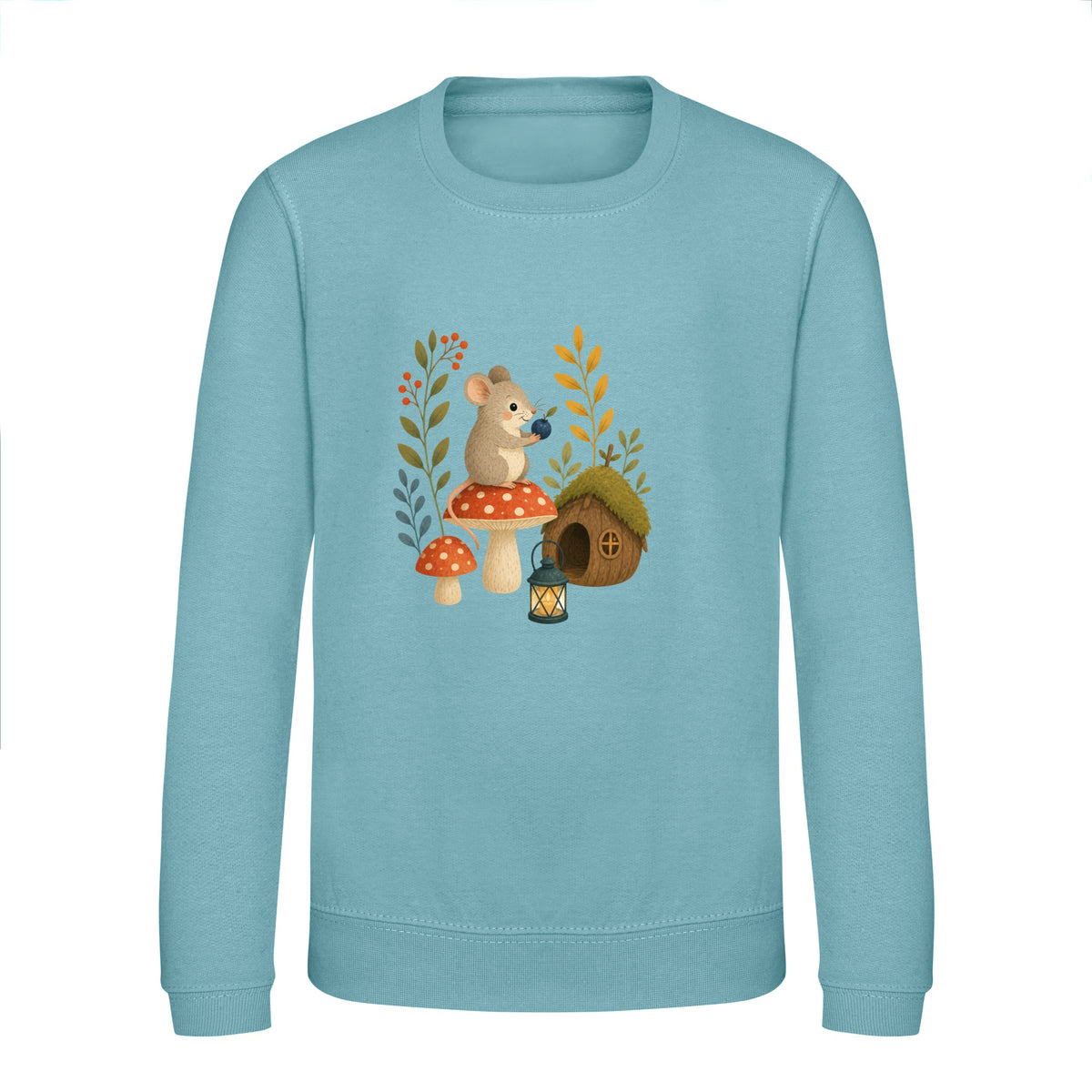 Mouse at Mushroom Cottage Kids' Sweatshirt - Once Upon a Woodland Seafoam colour variant image
