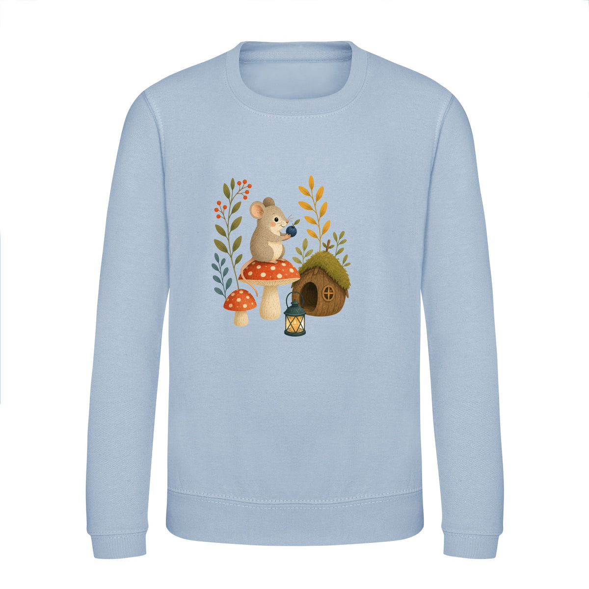 Mouse at Mushroom Cottage Kids' Sweatshirt - Once Upon a Woodland Sky Blue colour variant image