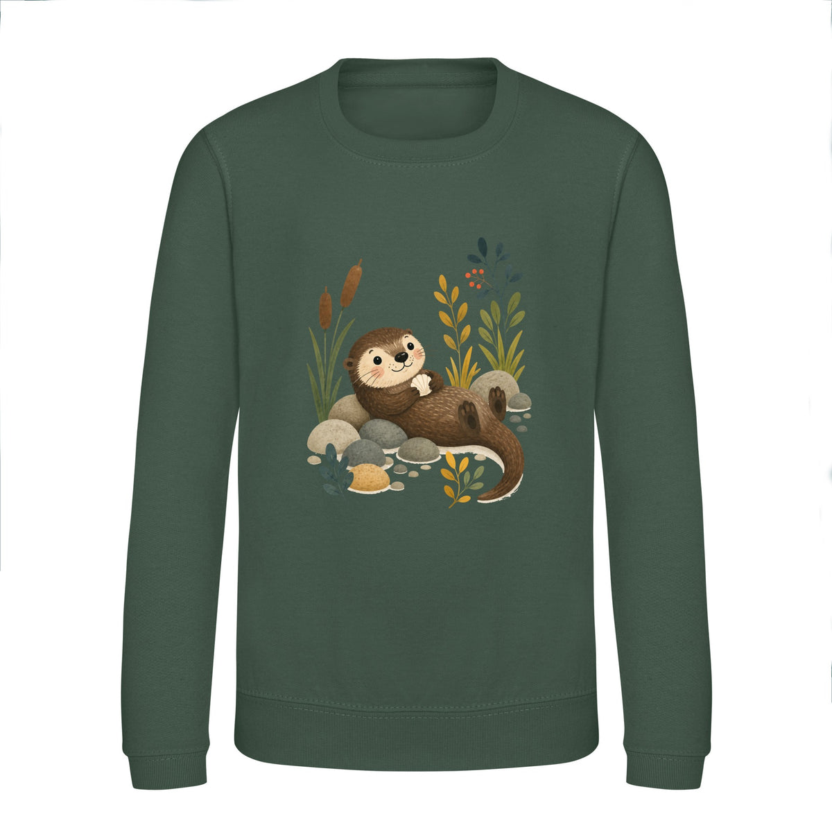 Otter by the Reeds Kids' Sweatshirt - Once Upon a Woodland Bottle Green colour variant image