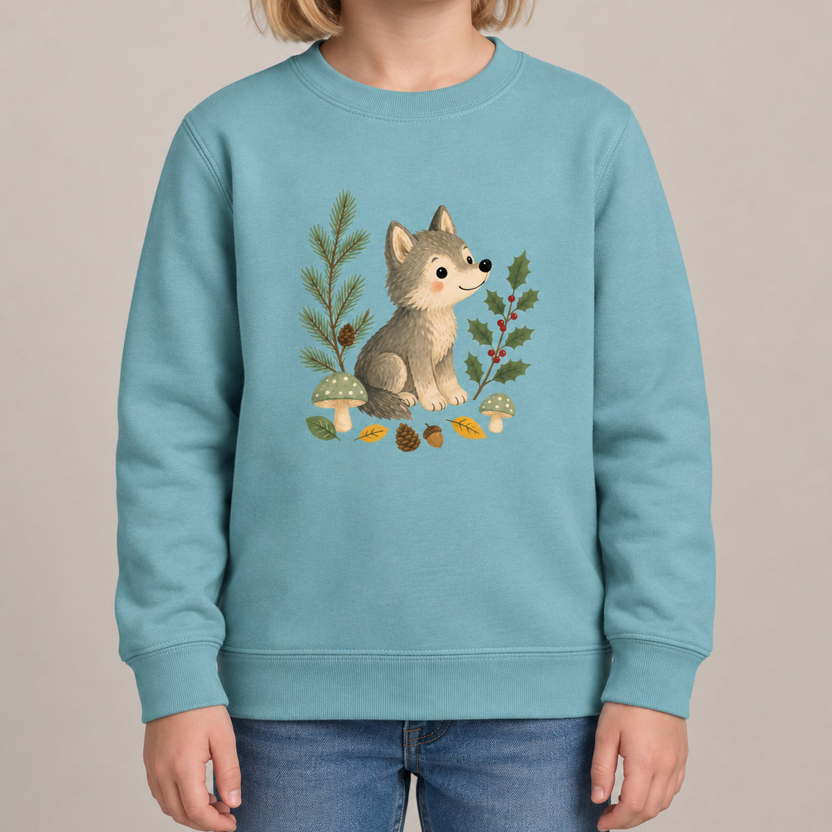 Wolf in the Winter Wood Kids' Sweatshirt - Once Upon a Woodland lead image