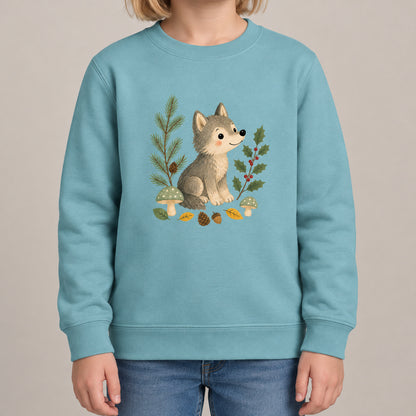 Wolf in the Winter Wood Kids' Sweatshirt - Once Upon a Woodland lead image