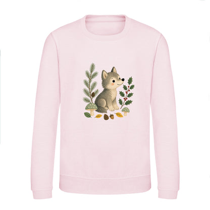 Wolf in the Winter Wood Kids' Sweatshirt - Once Upon a Woodland Baby Pink colour variant image