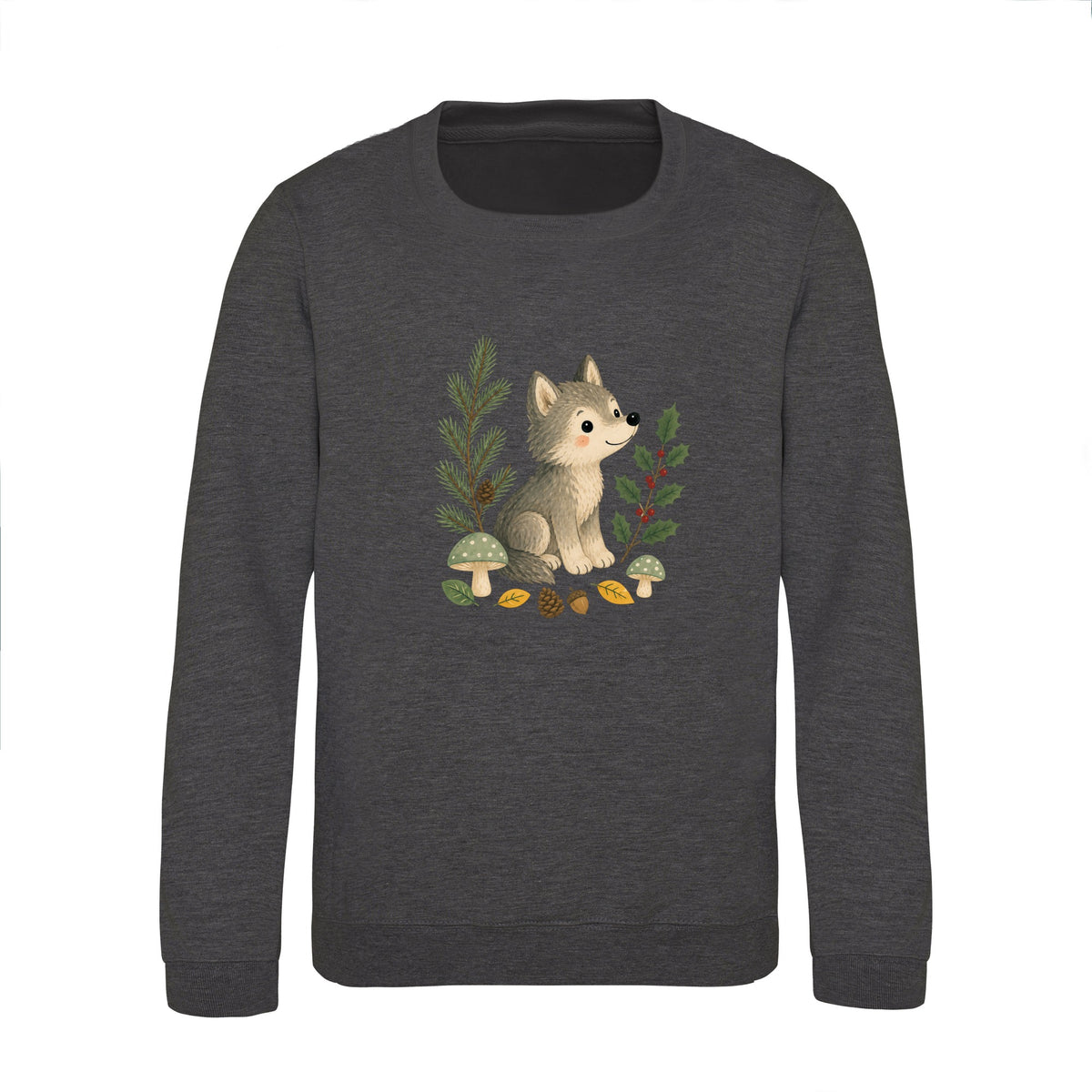 Wolf in the Winter Wood Kids' Sweatshirt - Once Upon a Woodland Charcoal colour variant image
