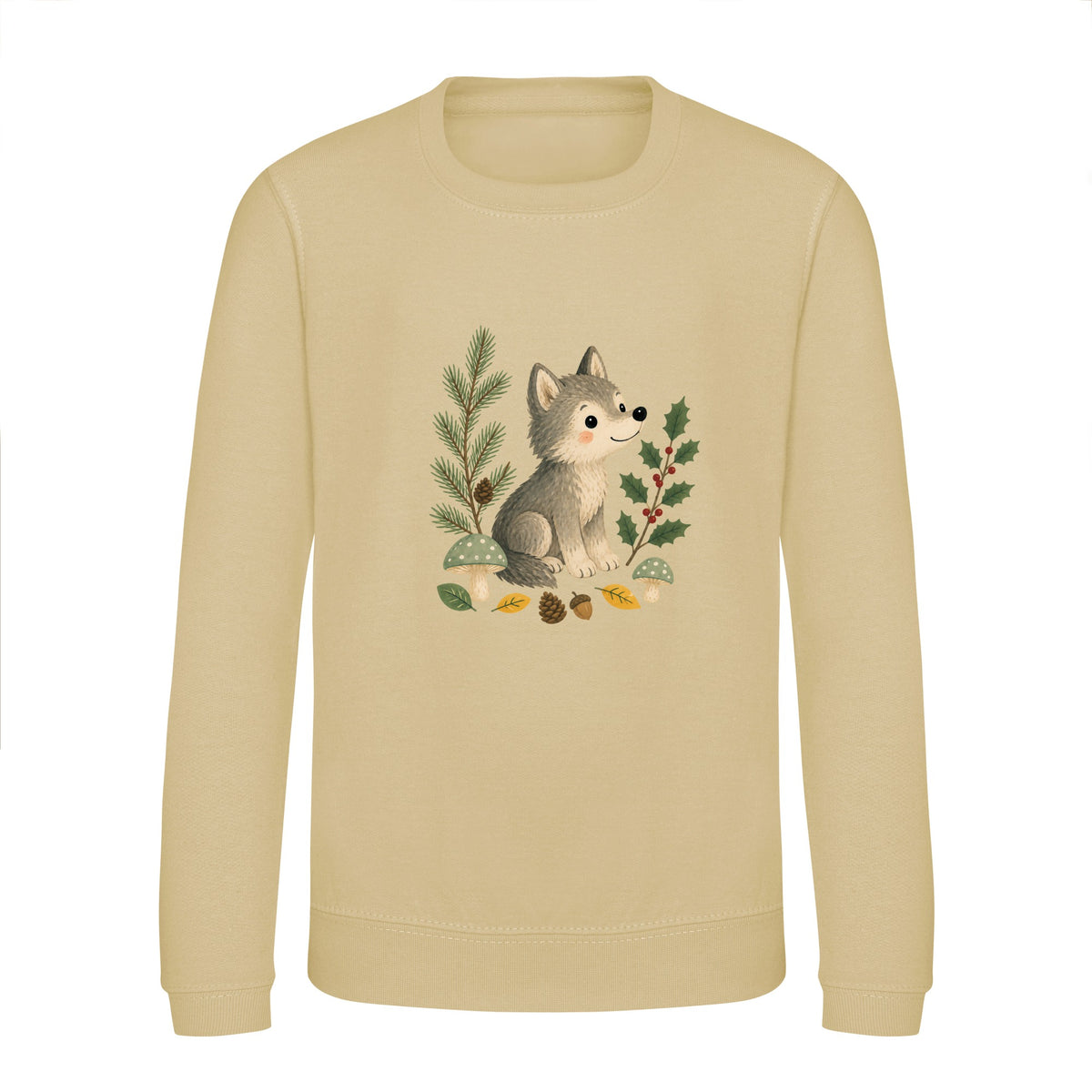 Wolf in the Winter Wood Kids' Sweatshirt - Once Upon a Woodland Desert Sand colour variant image