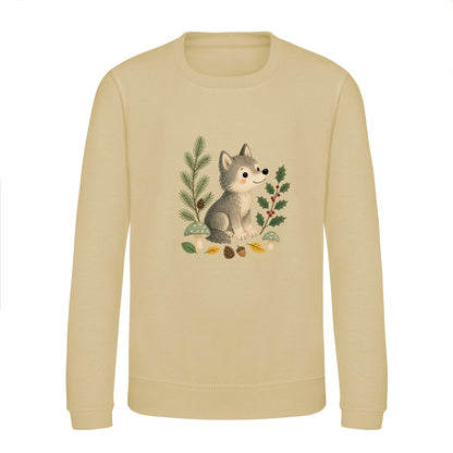 Wolf in the Winter Wood Kids' Sweatshirt - Once Upon a Woodland Desert Sand colour variant image