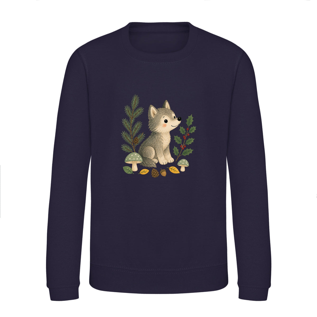 Wolf in the Winter Wood Kids' Sweatshirt - Once Upon a Woodland French Navy colour variant image