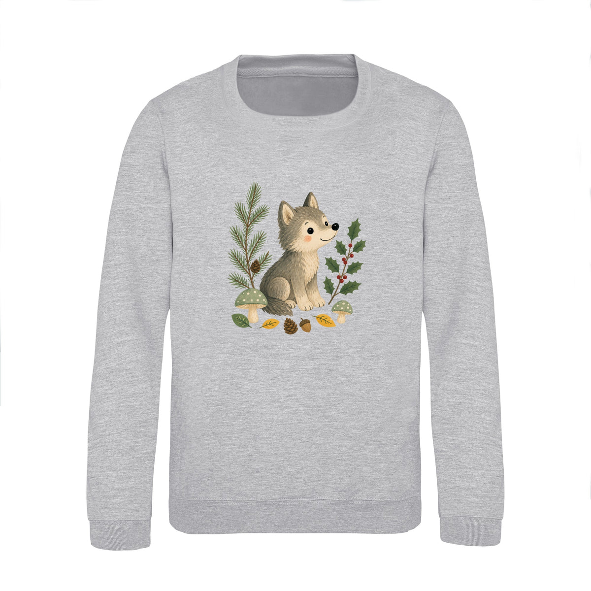 Wolf in the Winter Wood Kids' Sweatshirt - Once Upon a Woodland Heather Grey colour variant image
