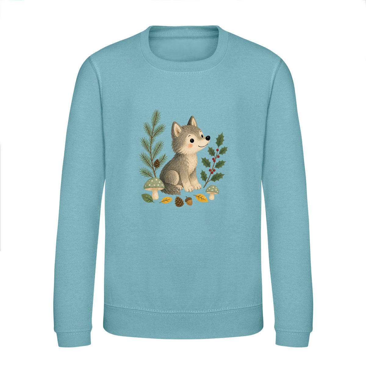 Wolf in the Winter Wood Kids' Sweatshirt - Once Upon a Woodland Seafoam colour variant image