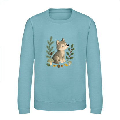 Wolf in the Winter Wood Kids' Sweatshirt - Once Upon a Woodland Seafoam colour variant image