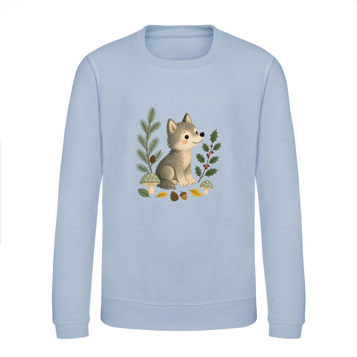 Wolf in the Winter Wood Kids' Sweatshirt - Once Upon a Woodland Sky Blue colour variant image